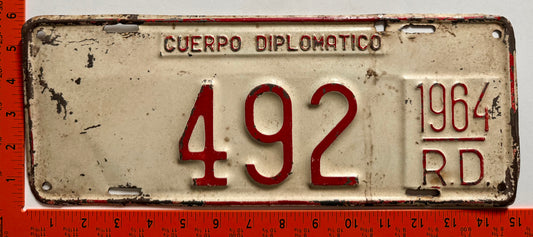 1964 Dominican Republic #492 Diplomatic License Plate