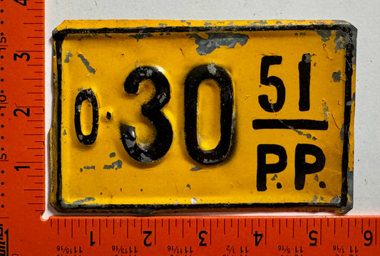 1951 Dominican Republic #O-30 Provisional Official License Plate