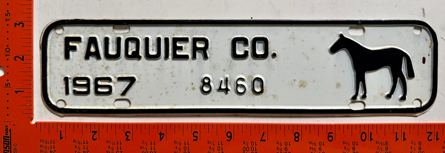 1967 Fauquier County Virginia #8460 Passenger License Plate