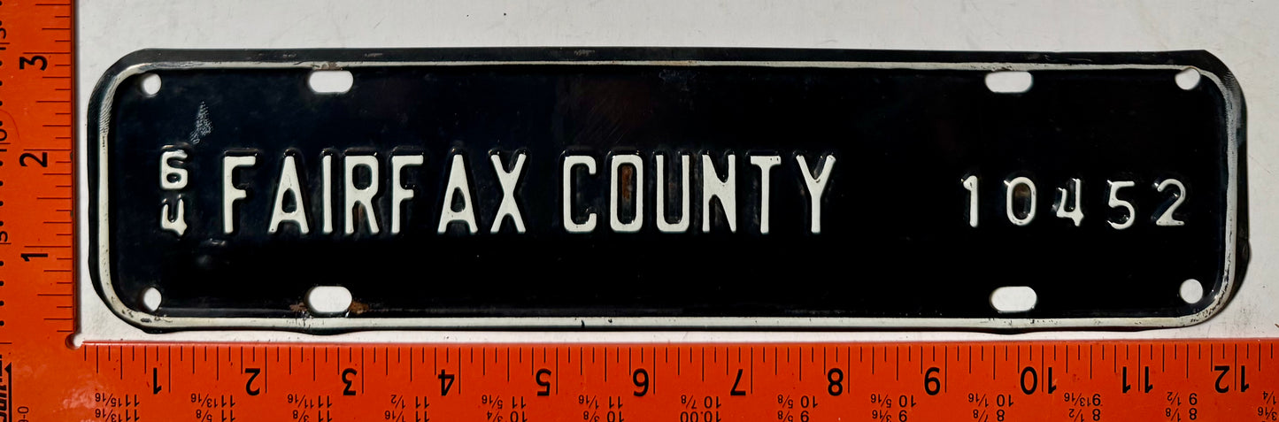 1964 Fairfax County, Virginia #10452 License Plate