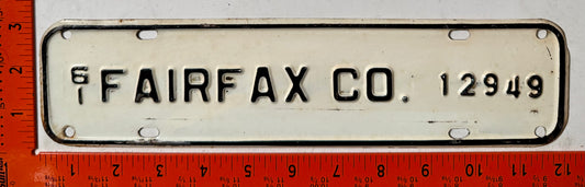1961 Fairfax County, Virginia #12949 License Plate