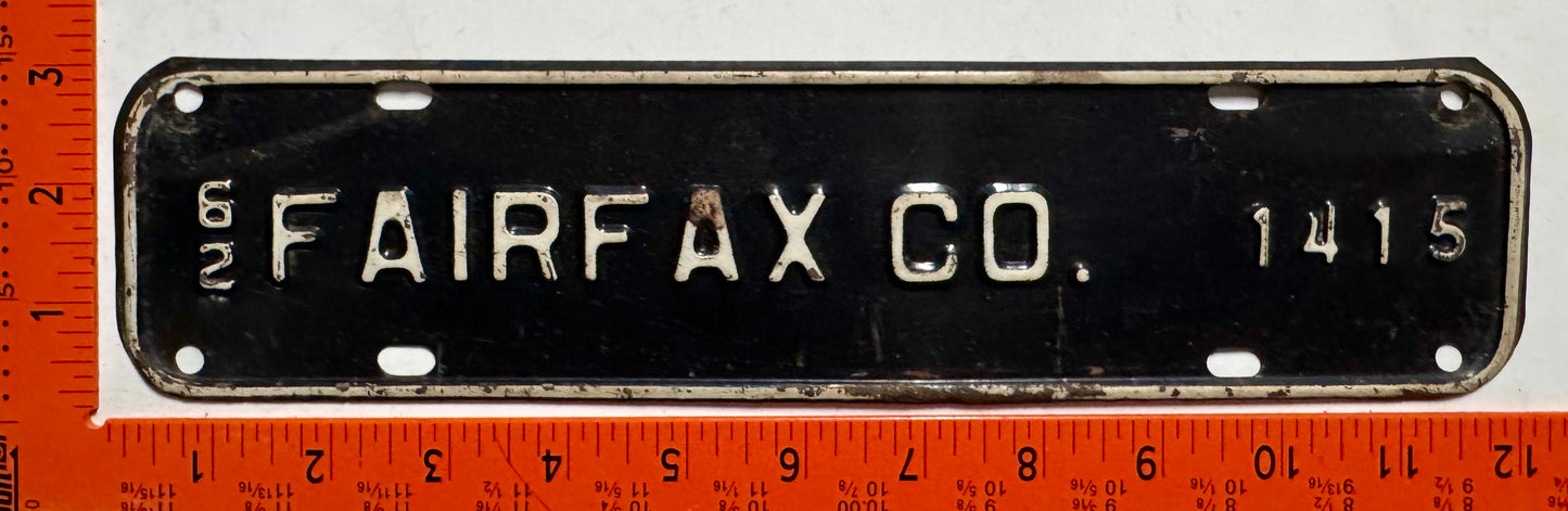 1962 Fairfax County, Virginia #1415 License Plate