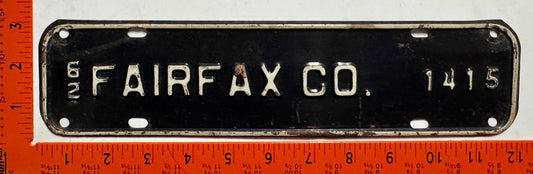 1962 Fairfax County, Virginia #1415 License Plate