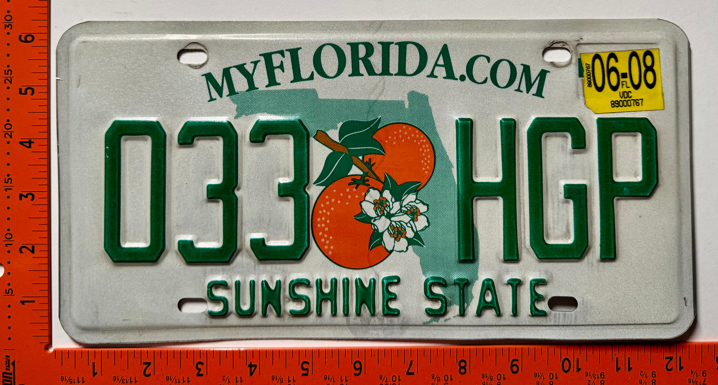 2008 Florida #033 HGP Passenger License Plate