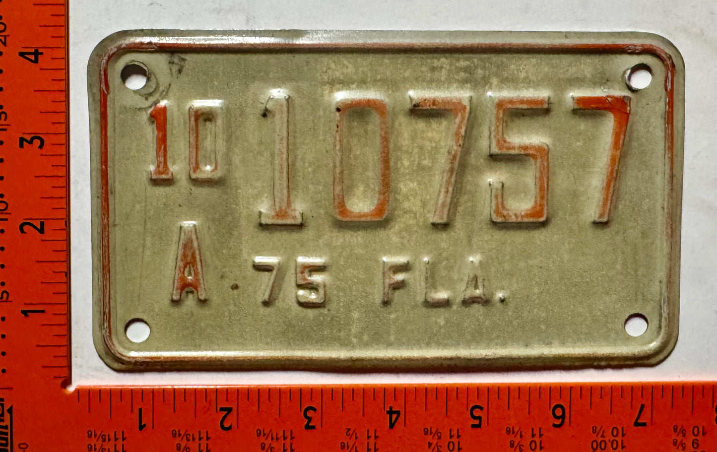 1975 Florida #10/A 10757 Motorcycle License Plate