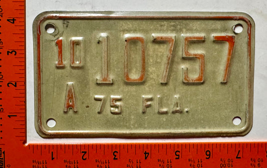 1975 Florida #10/A 10757 Motorcycle License Plate