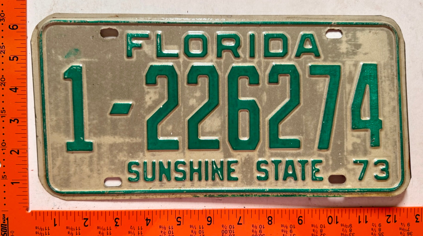 1973 Florida #1-226274 Passenger License Plate