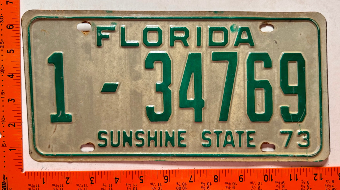 1973 Florida #1-34769 Passenger License Plate