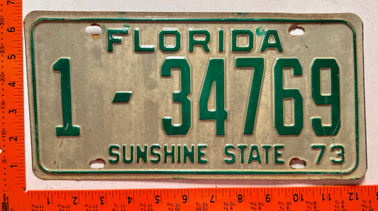 1973 Florida #1-34769 Passenger License Plate
