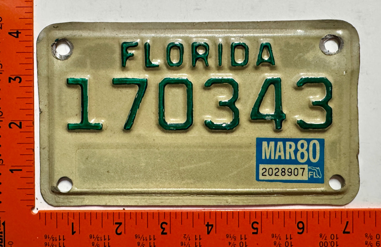 1980 Florida #170343 Motorcycle License Plate