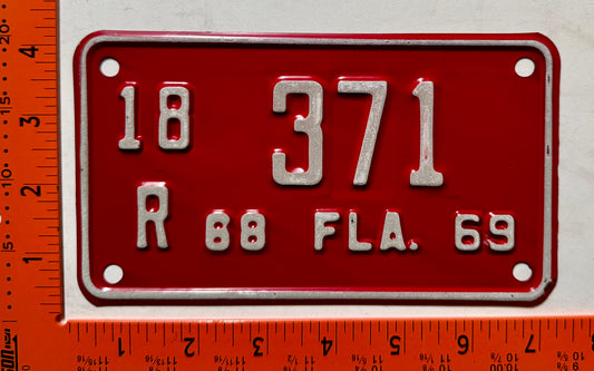 1968/1969 Florida #18/R 371 Motorcycle License Plate