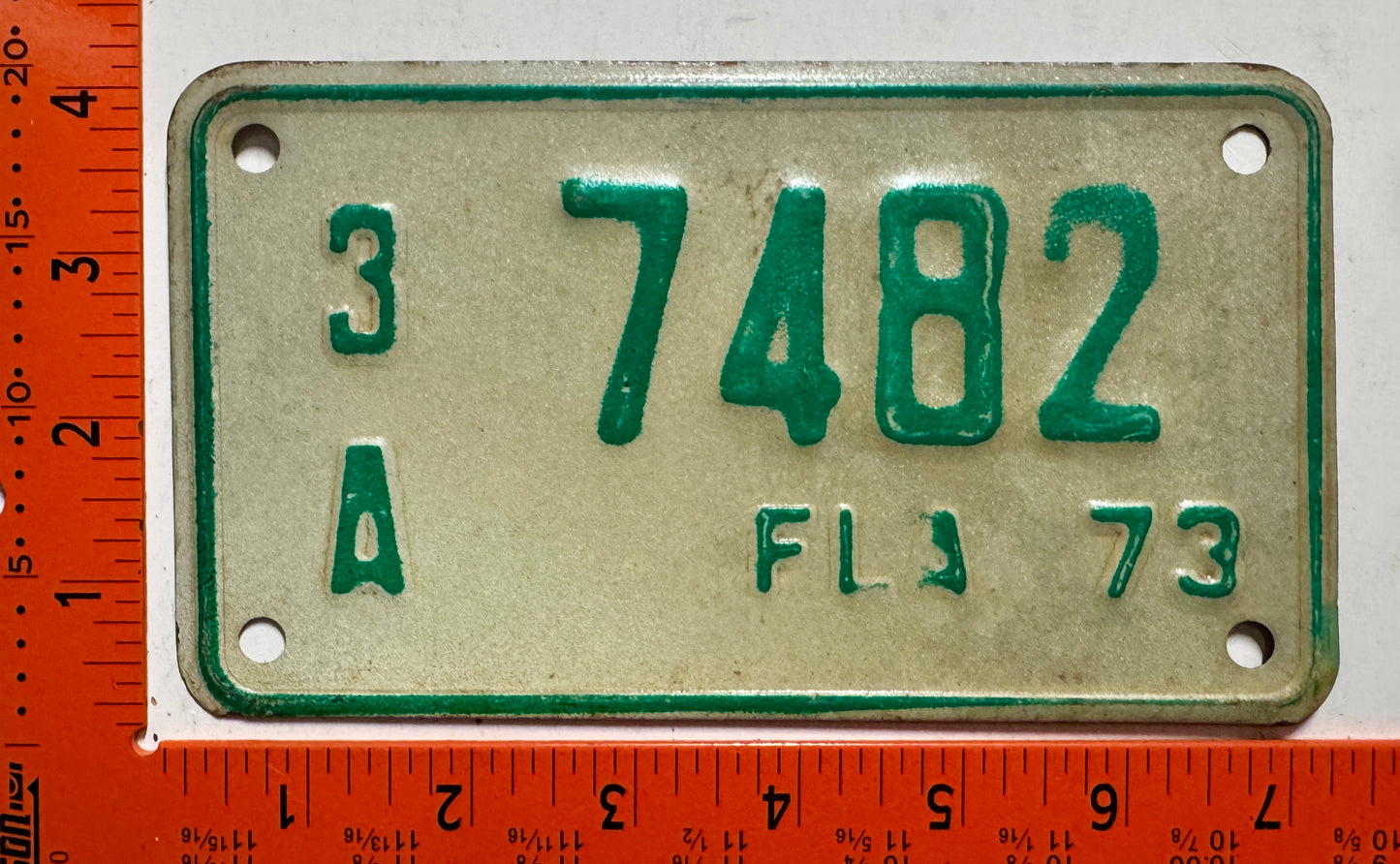 1973 Florida #3/A 7482 Motorcycle License Plate
