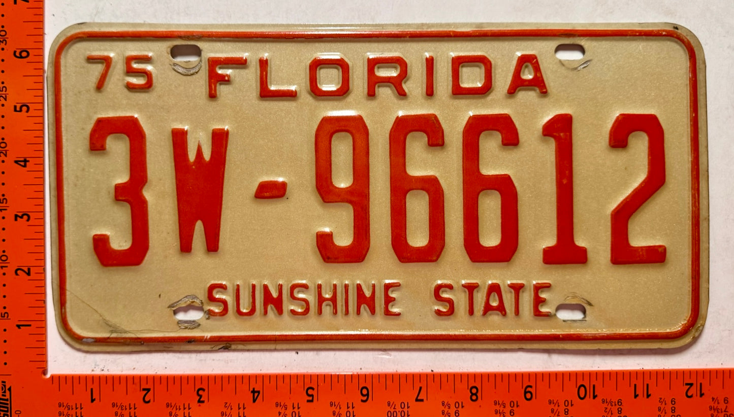 1975 Florida #3W-96612 Passenger License Plate