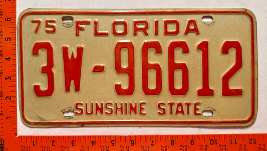 1975 Florida #3W-96612 Passenger License Plate