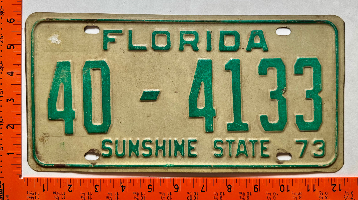 1973 Florida #40-4133 Passenger License Plate