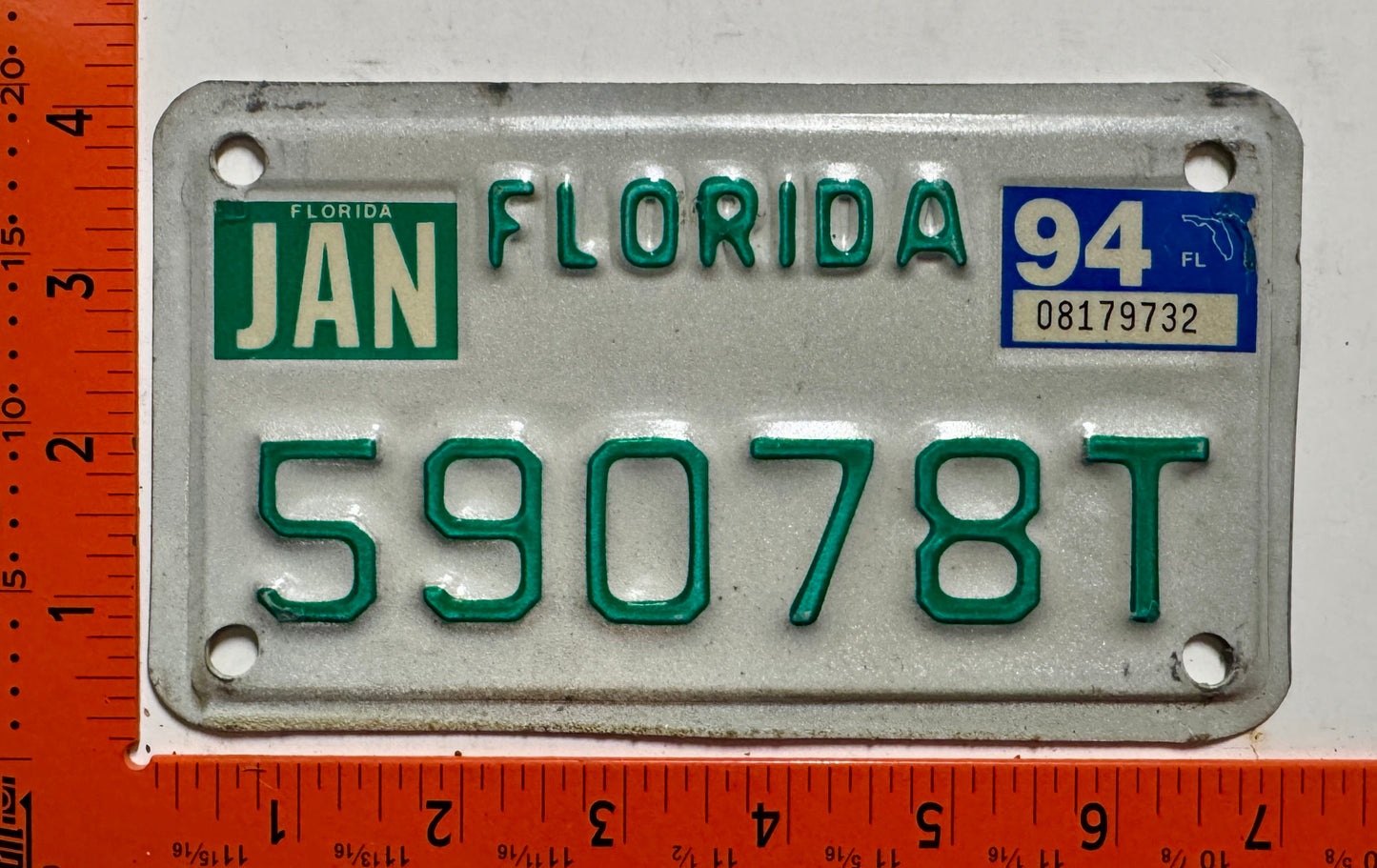 1994 Florida #59078T Motorcycle License Plate