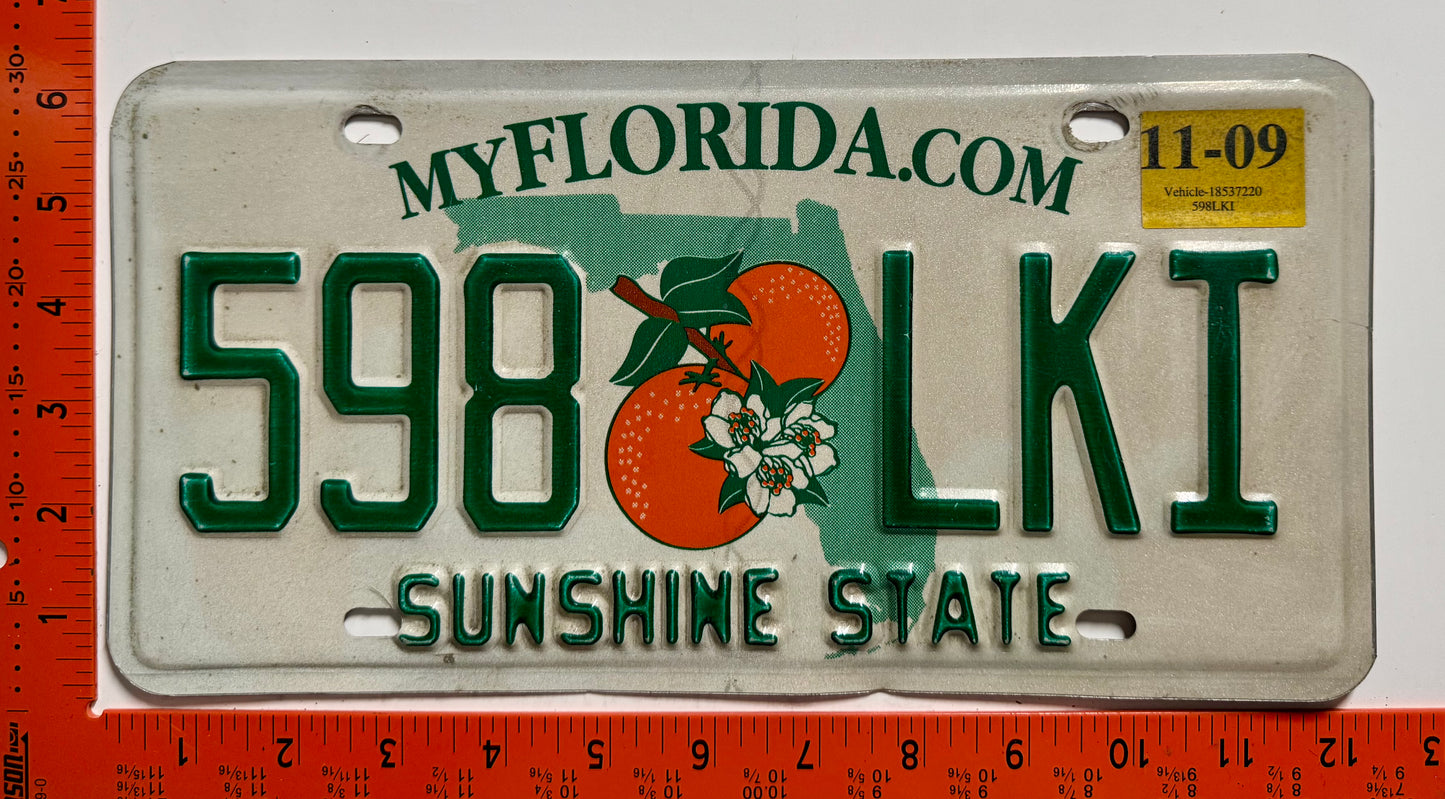 2009 Florida #598 LKI Passenger License Plate
