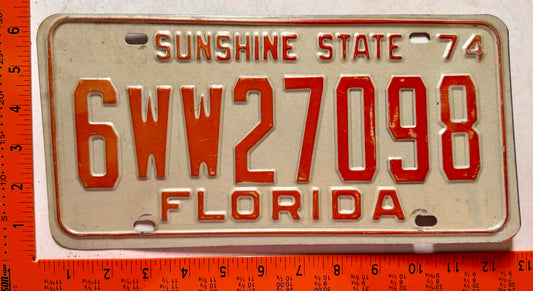 1974 Florida #6WW27098 Passenger License Plate