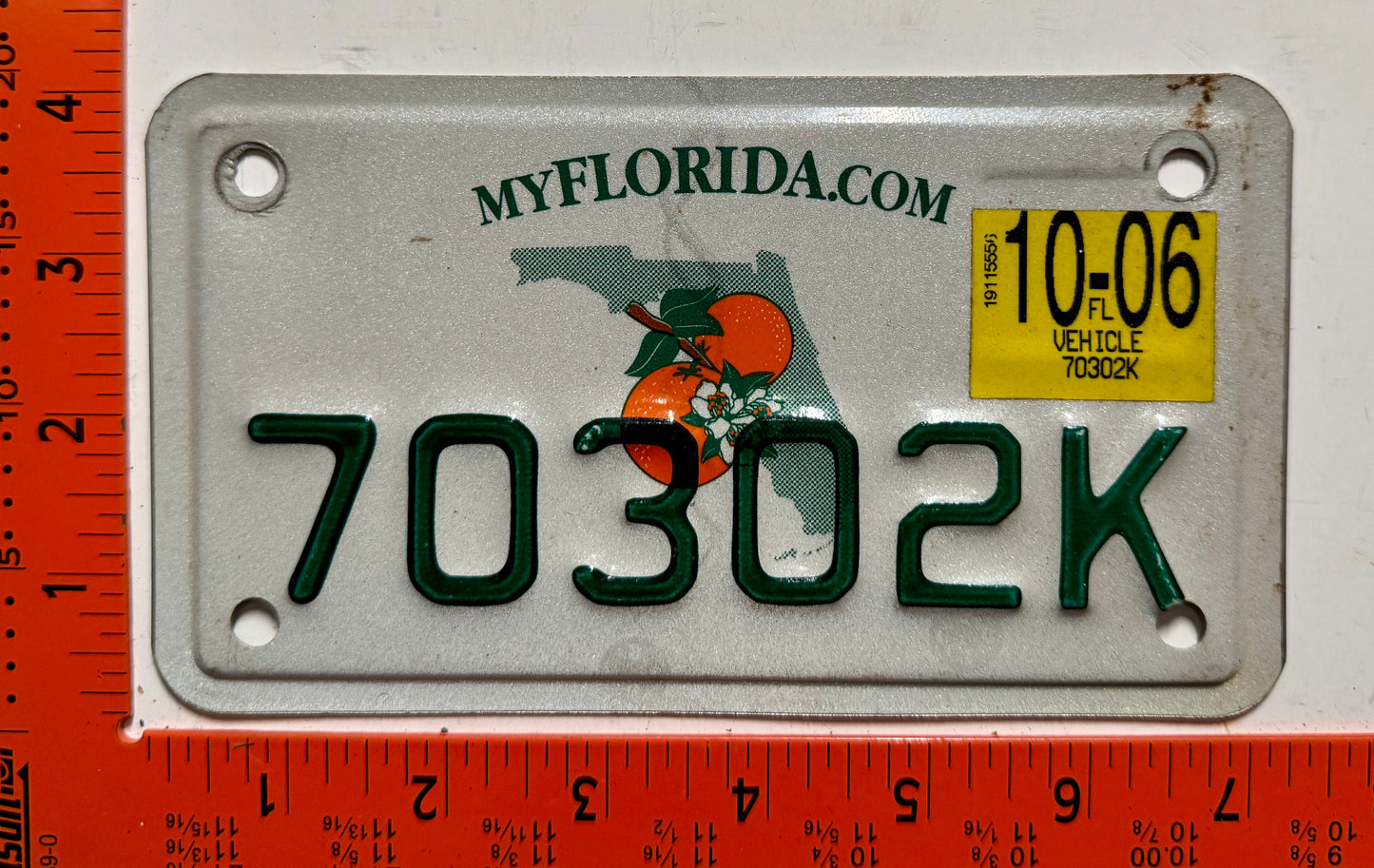 2006 Florida #70302K Motorcycle License Plate