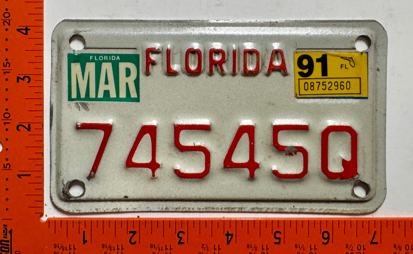 1991 Florida #74545Q Motorcycle License Plate