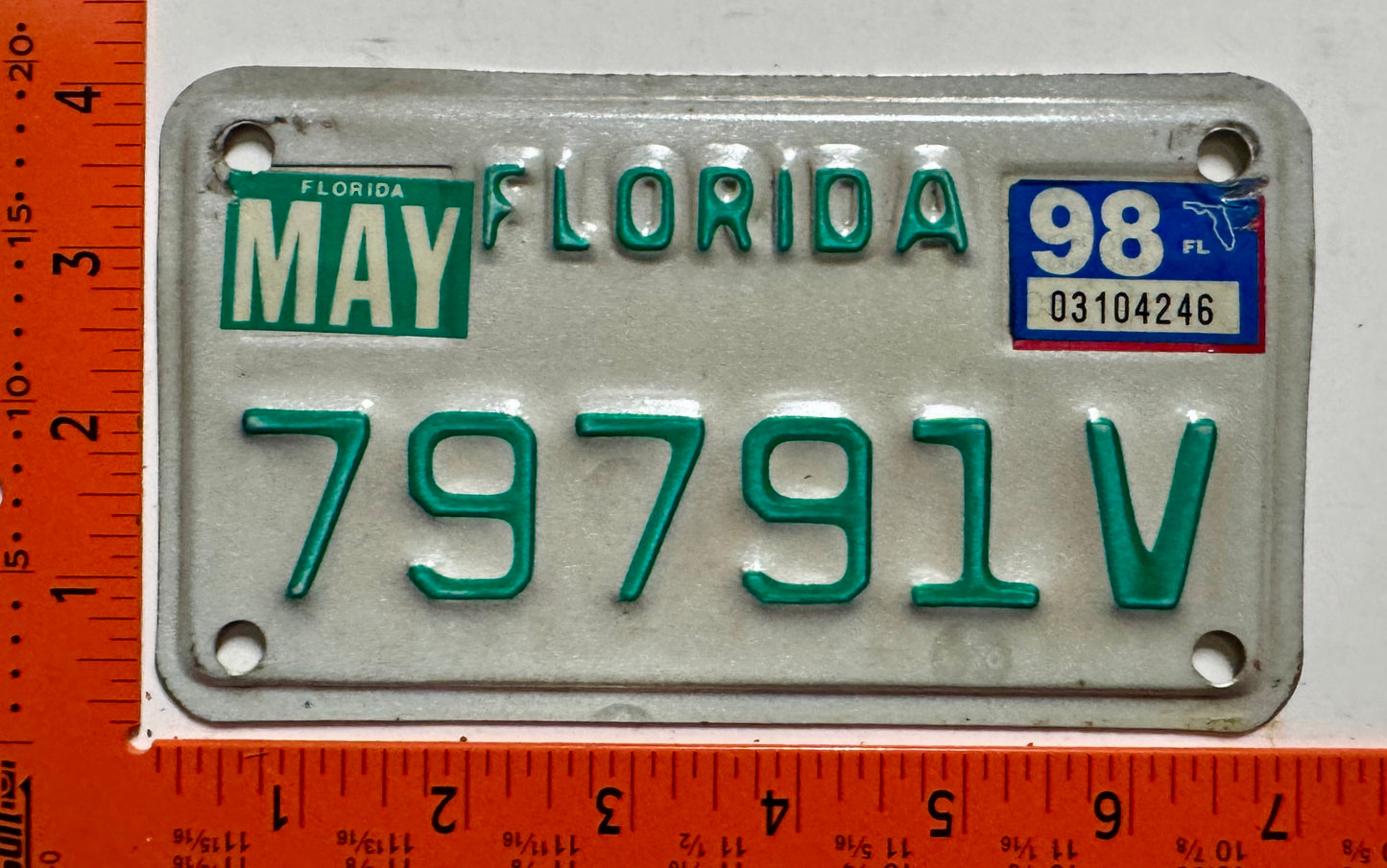 1998 Florida #79791V Motorcycle License Plate