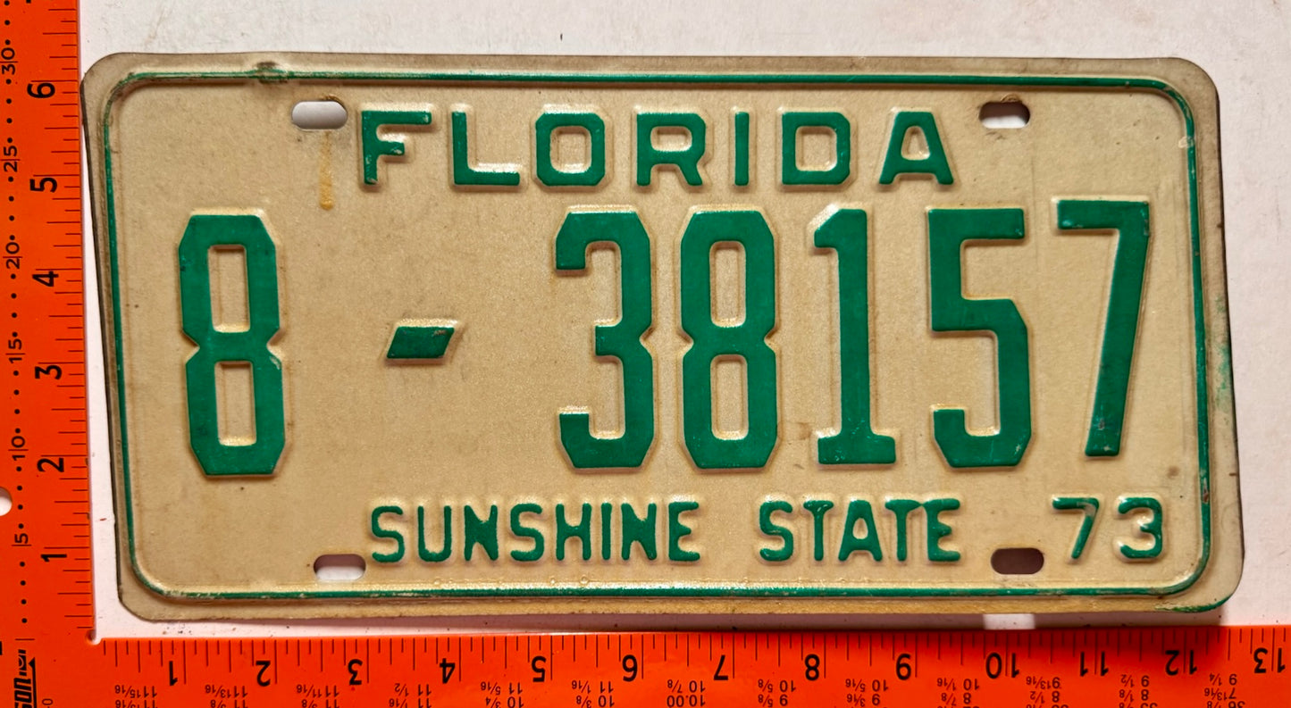 1973 Florida #8-38157 Passenger License Plate