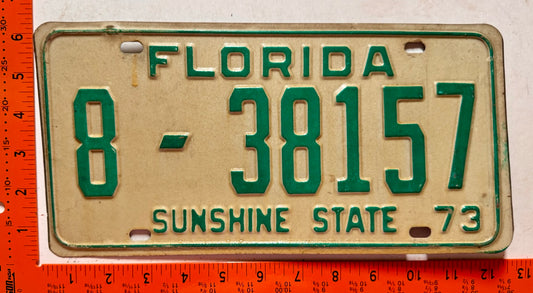 1973 Florida #8-38157 Passenger License Plate
