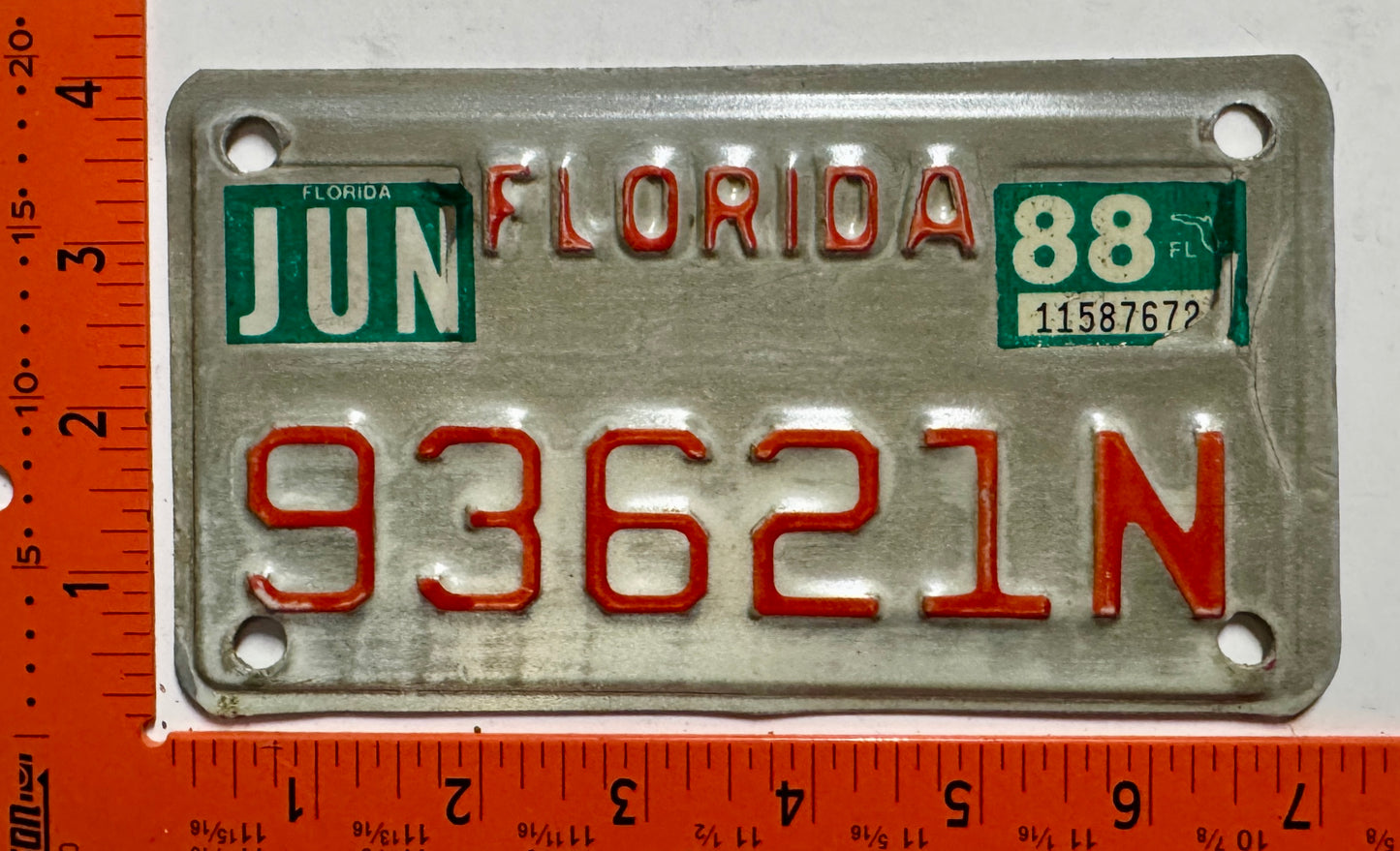 1988 Florida #93621N Motorcycle License Plate