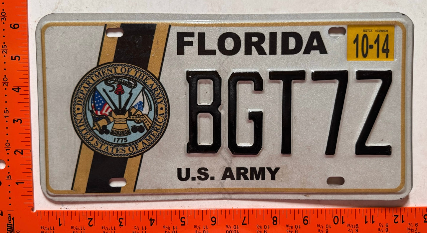 2014 Florida #BGT7Z US Army License Plate