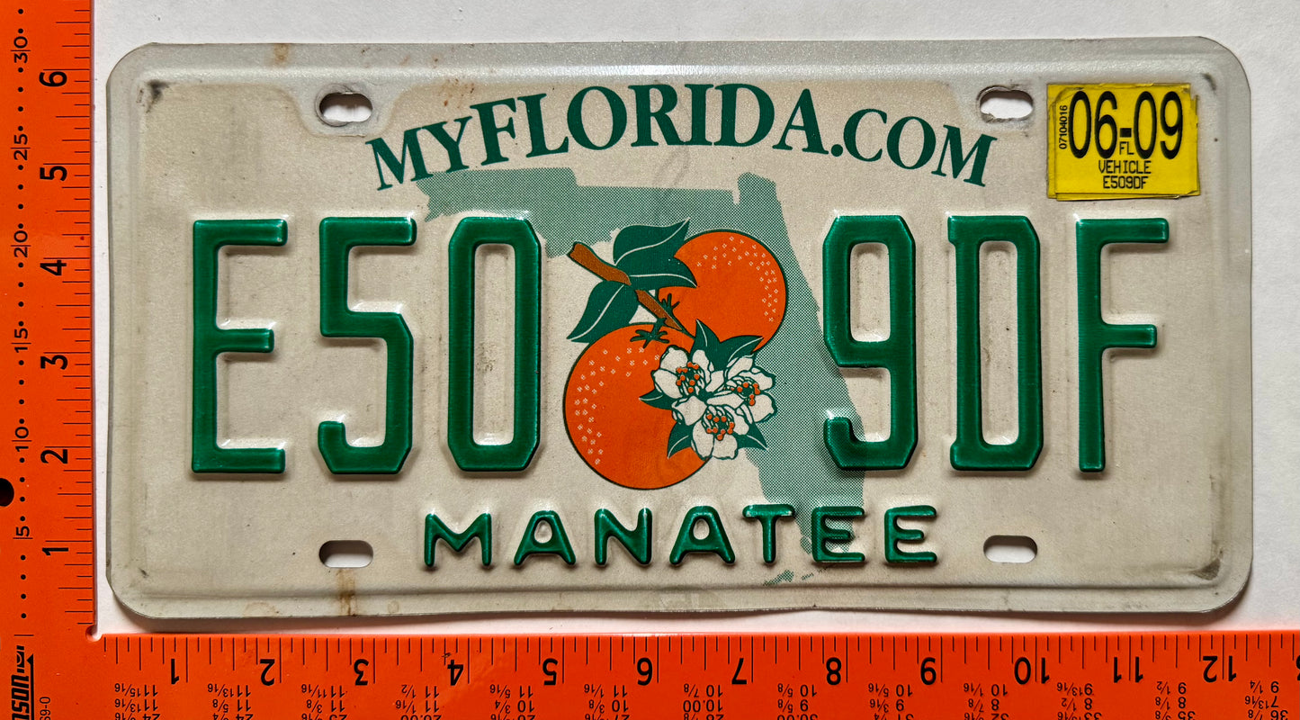 2009 Florida #E50 9DF Passenger License Plate