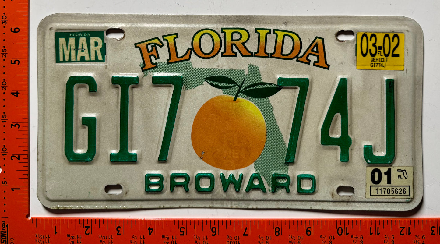 2002 Florida #GI7 74J Passenger License Plate