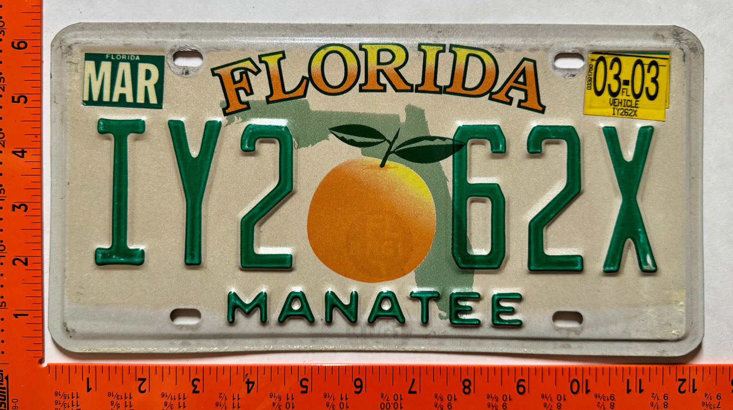 2003 Florida #IY2 62X Passenger License Plate