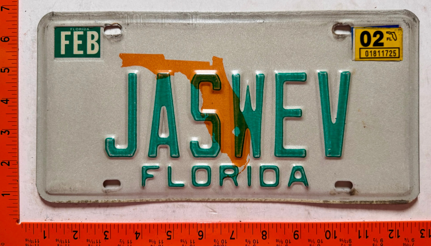 2002 Florida #JASWEV Passenger Vanity License Plate
