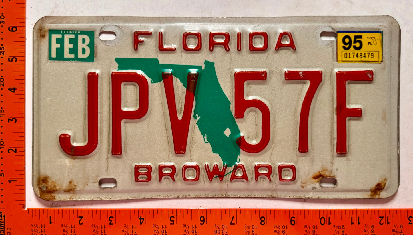1995 Florida #JPV 57F Passenger License Plate