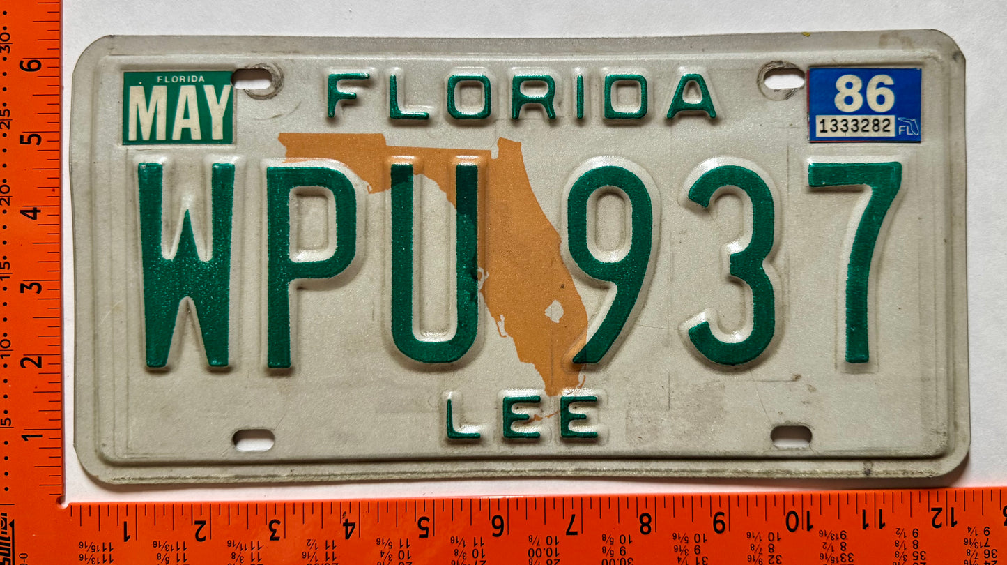 1986 Florida #WPU 937 Passenger License Plate