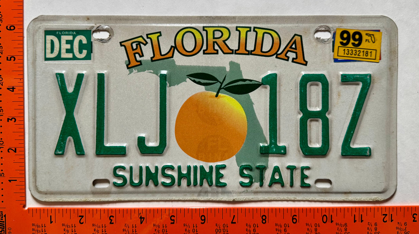 1999 Florida #XLJ 18Z Passenger License Plate