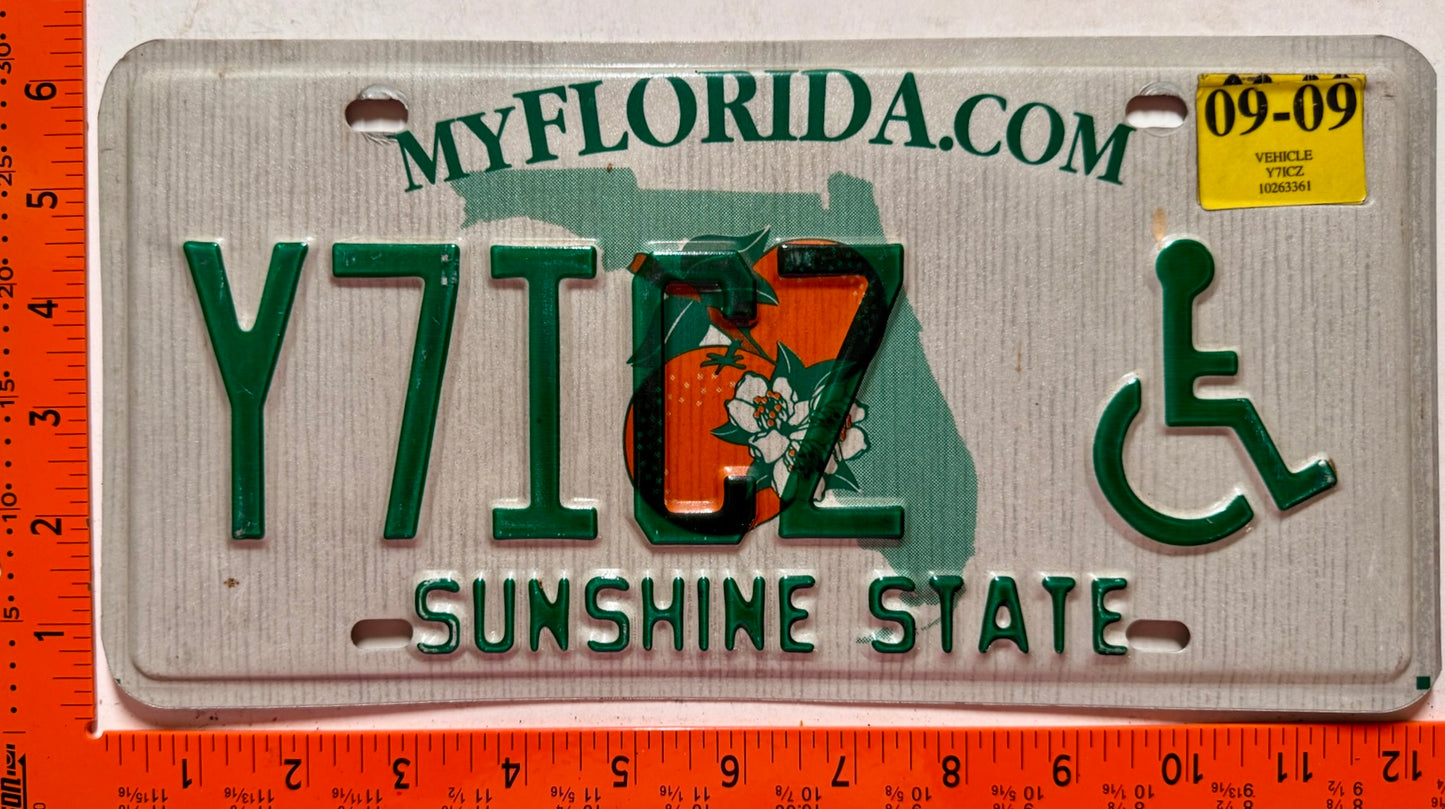 2009 Florida #Y7ICZ Handicapped License Plate