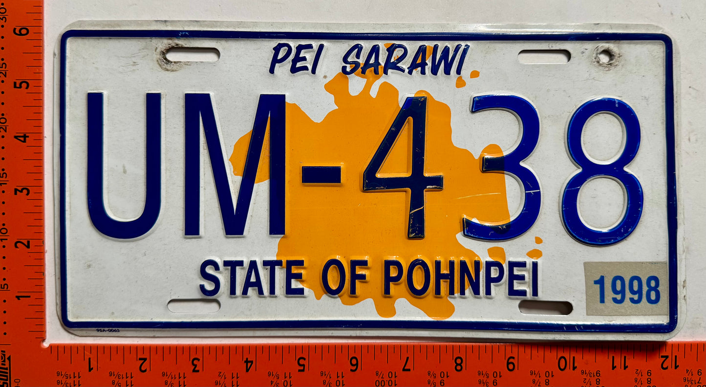 1998 Pohnpei, Micronesia #UM-438 Passenger License Plate