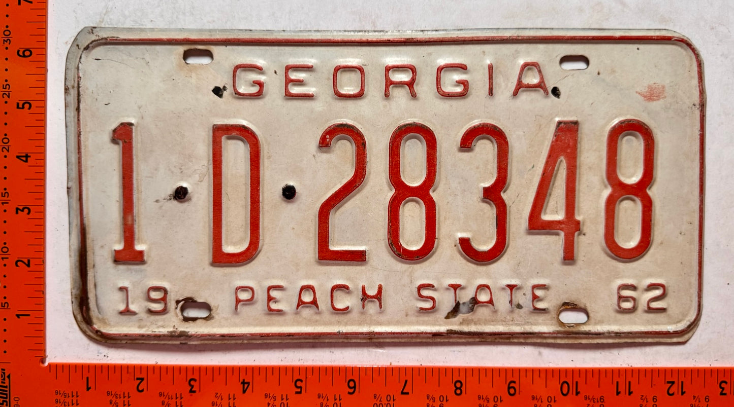 1962 Georgia #1-D-28348 Passenger License Plate