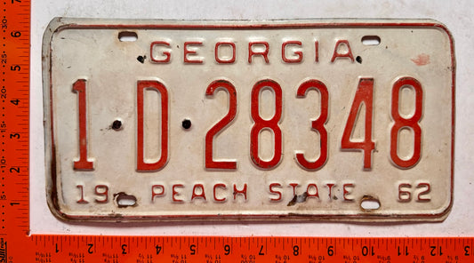 1962 Georgia #1-D-28348 Passenger License Plate