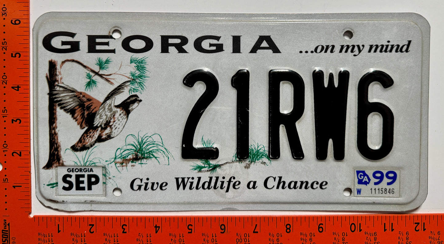 1999 Georgia #21RW6 Wildlife Pheasant License Plate