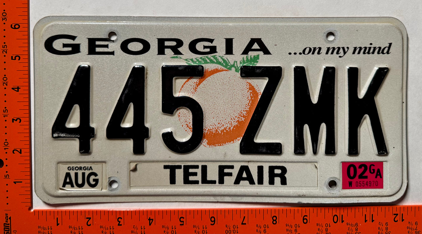 2002 Georgia #445 ZMK Passenger License Plate