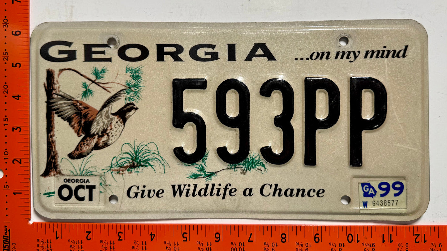 1999 Georgia #593PP Passenger Wildlife License Plate