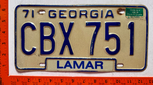 1974 Georgia #CBX 751 Passenger License Plate