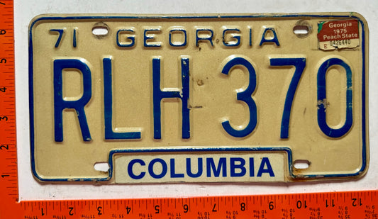 1975 Georgia #RLH 370 Passenger License Plate