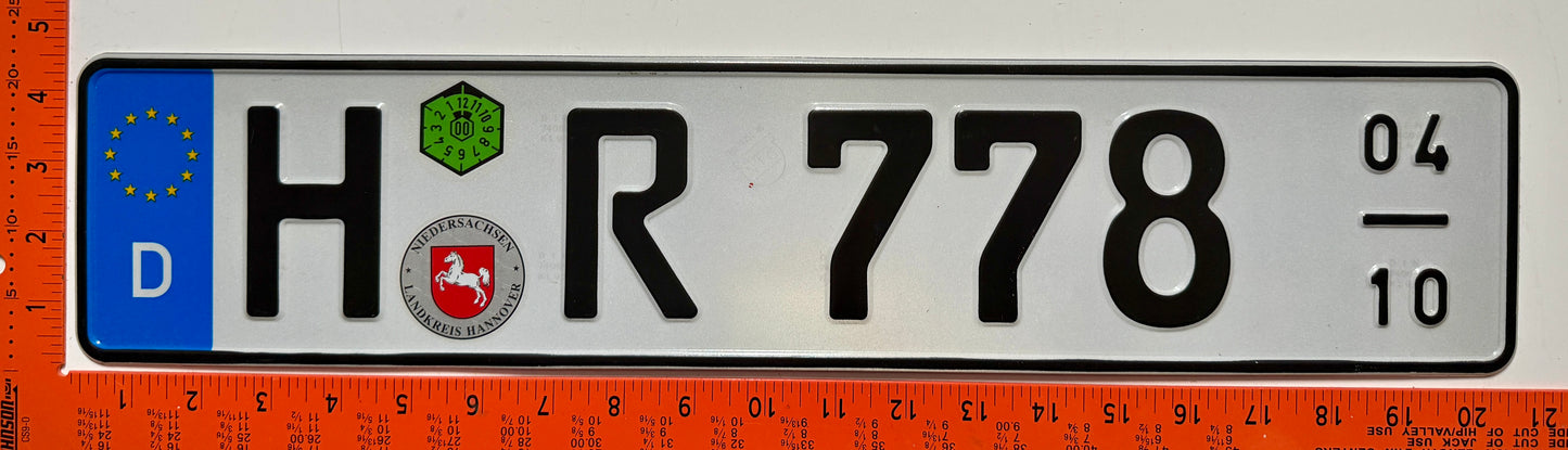 2000 Germany #H R 778 Seasonal Passenger License Plate