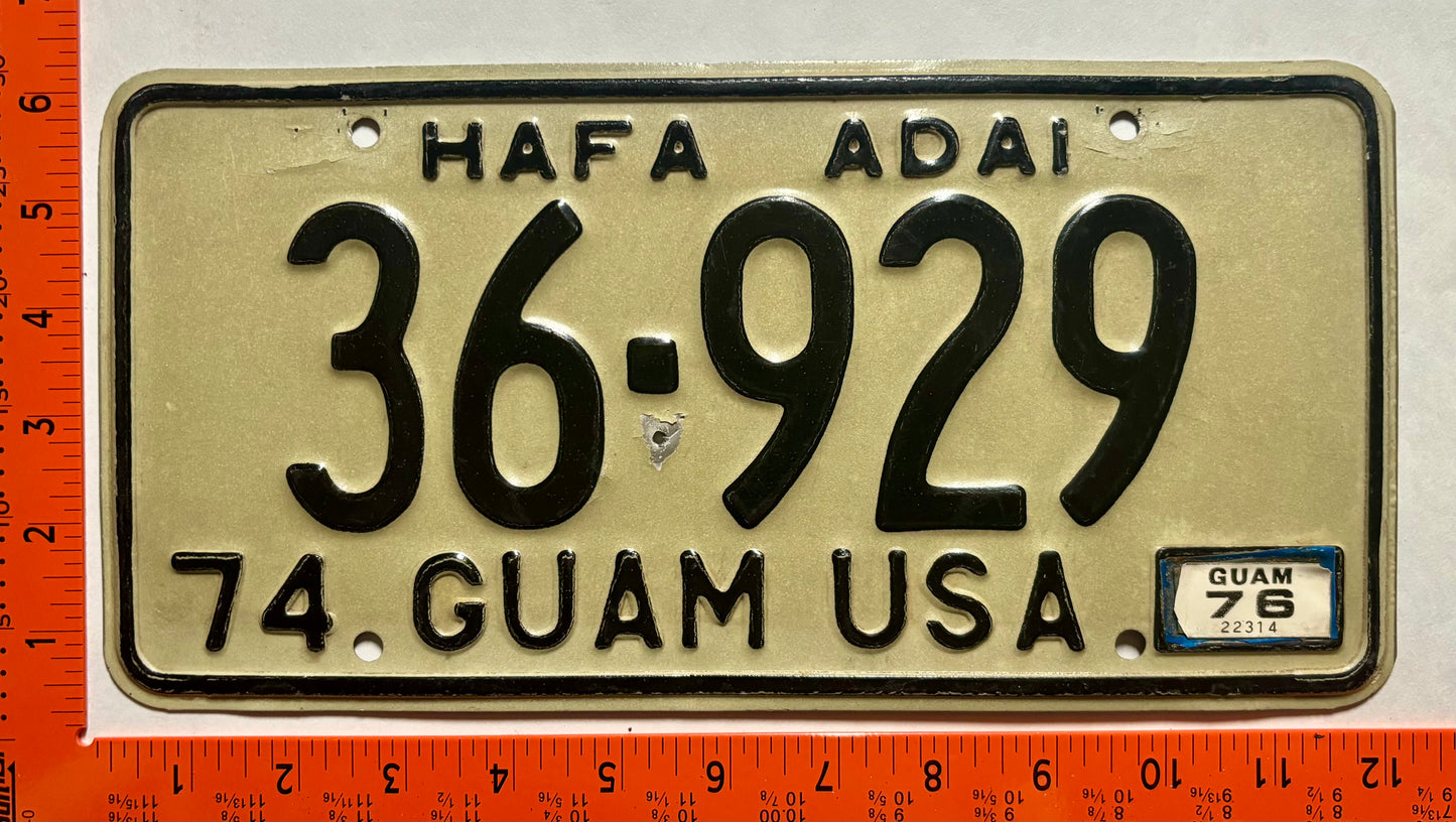 1976 Guam #36-929 Passenger License Plate