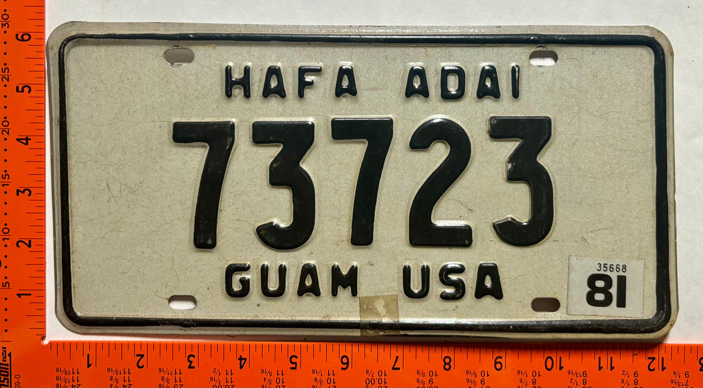 1981 Guam #73723 Passenger License Plate