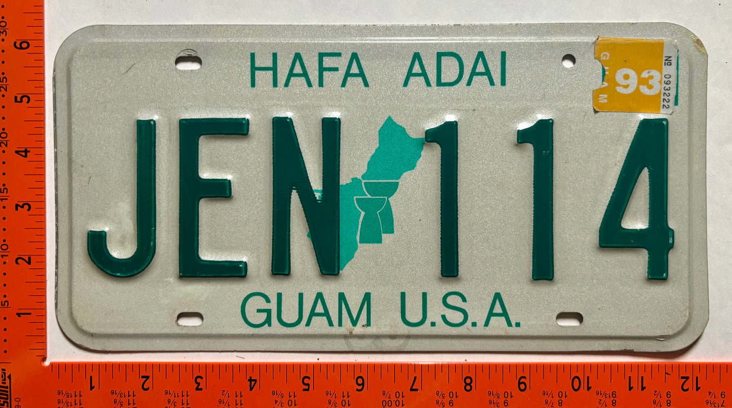 1993 Guam #JEN 114 Passenger License Plate