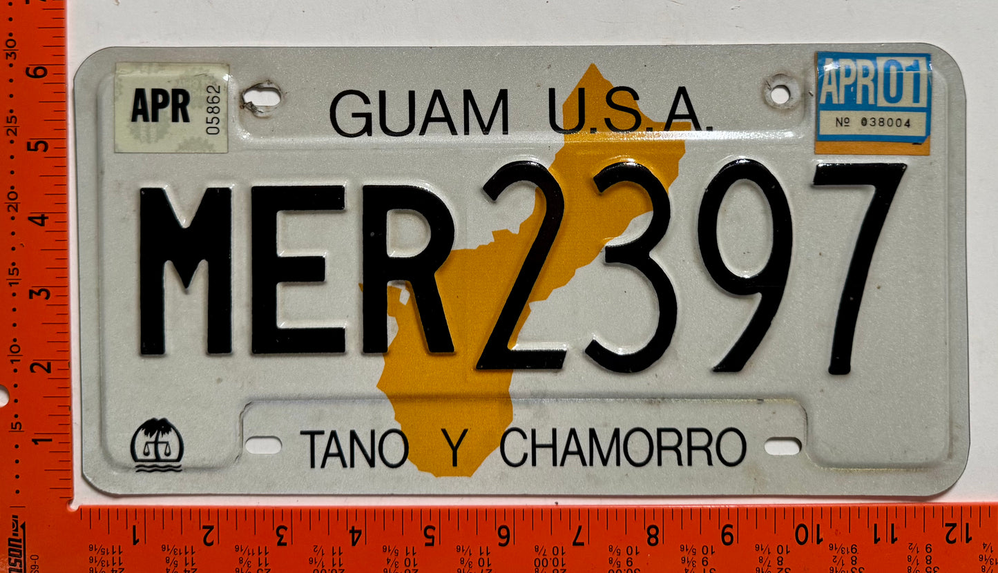 2001 Guam #MER2397 Passenger License Plate